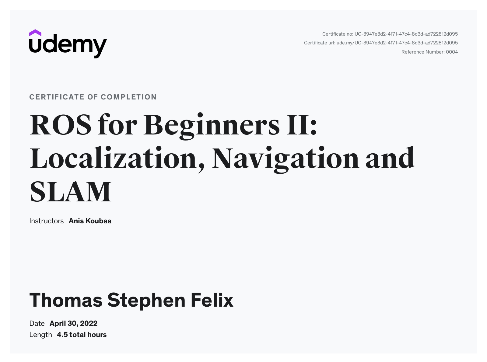 Udemy certificate