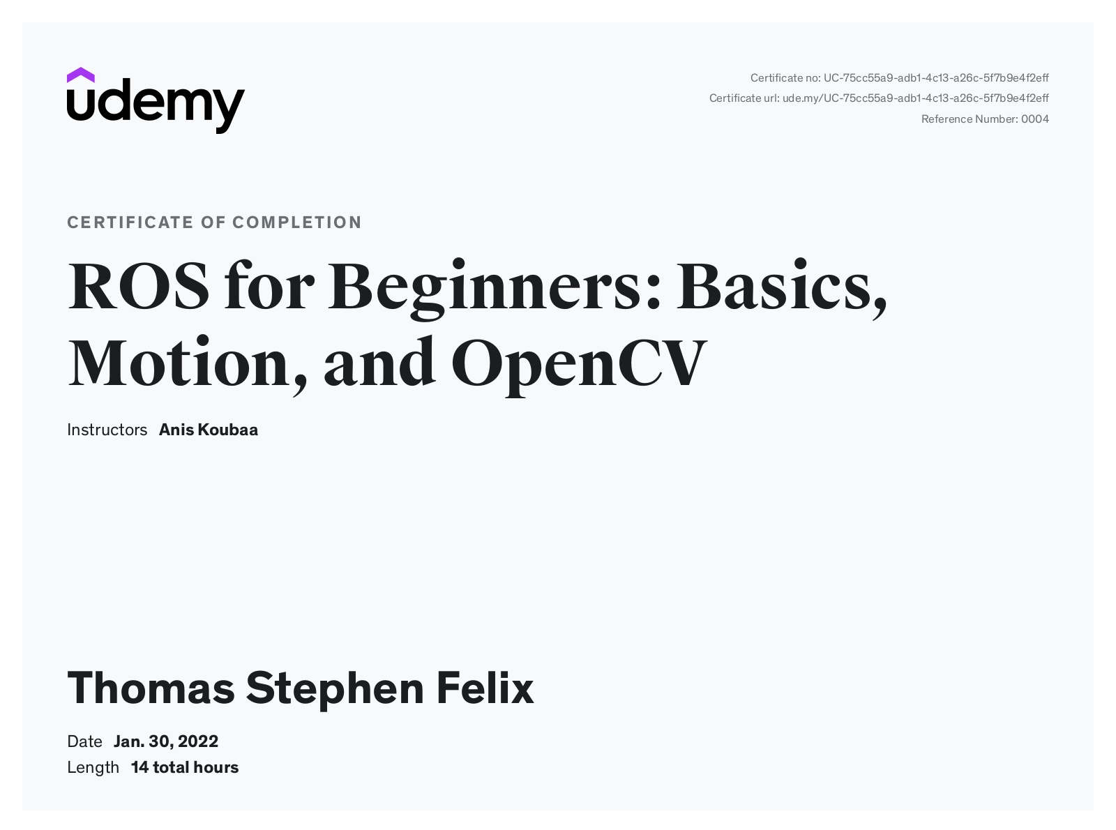 Udemy certificate