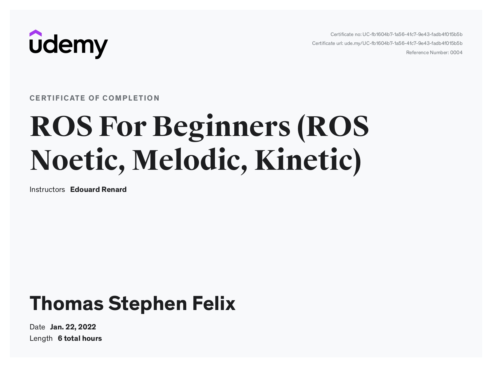 Udemy certificate